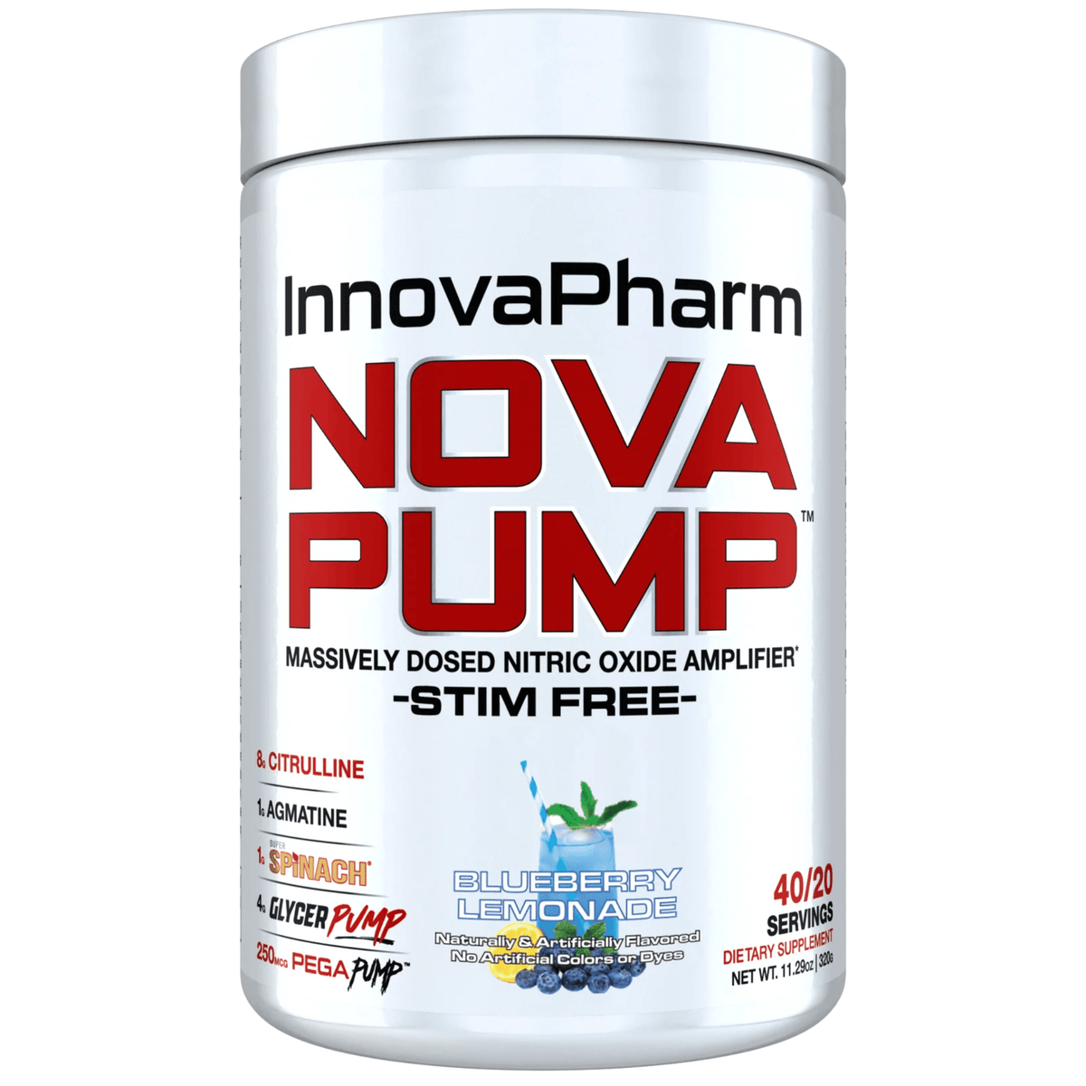 InnovaPharm NovaPump stim-free pump powder, 20sv size, Blueberry Lemonade flavor