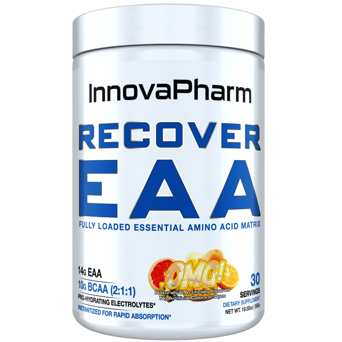 InnovaPharm Recover EAA amino acid powder, front of container