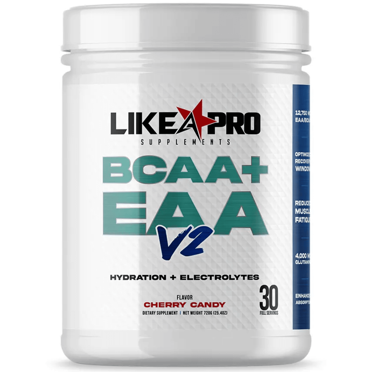 Like A Pro Supplements EAAs amino acid powder, front of container