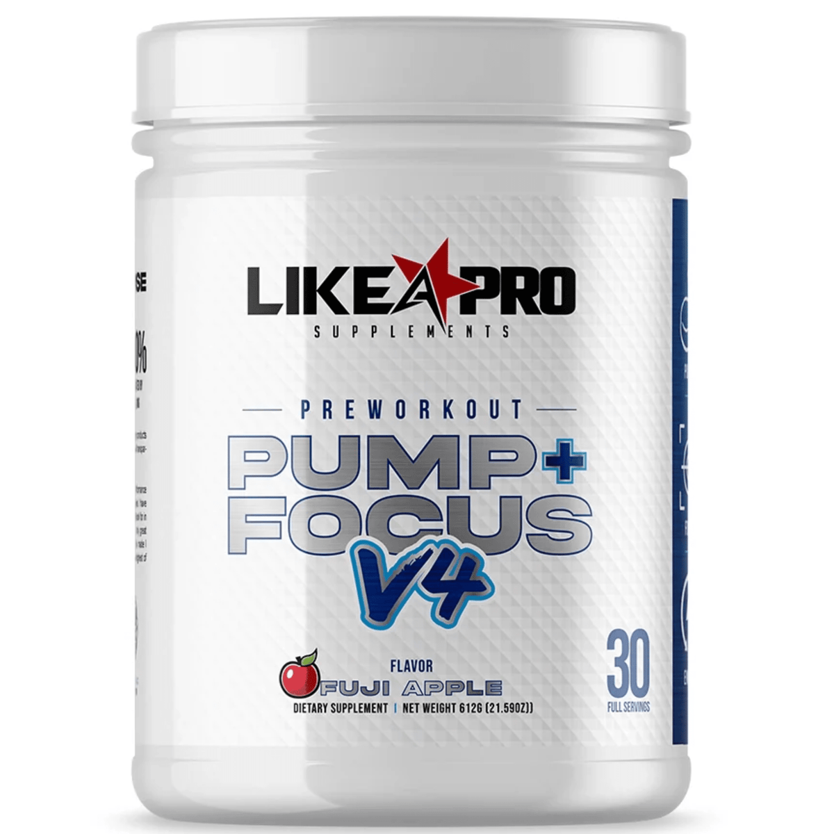 Like A Pro Supplements Preworkout Pump & Focus V4 pre-workout powder, 30sv size, Fuji Apple flavor