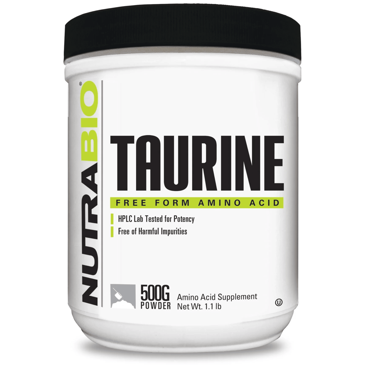 NutraBio Taurine supplement, front of container