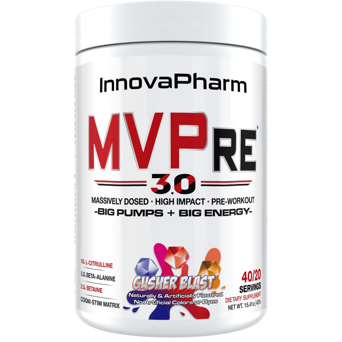 Innova Pharm MVPre 3.0 pre-workout powder, Gusher Blast flavor