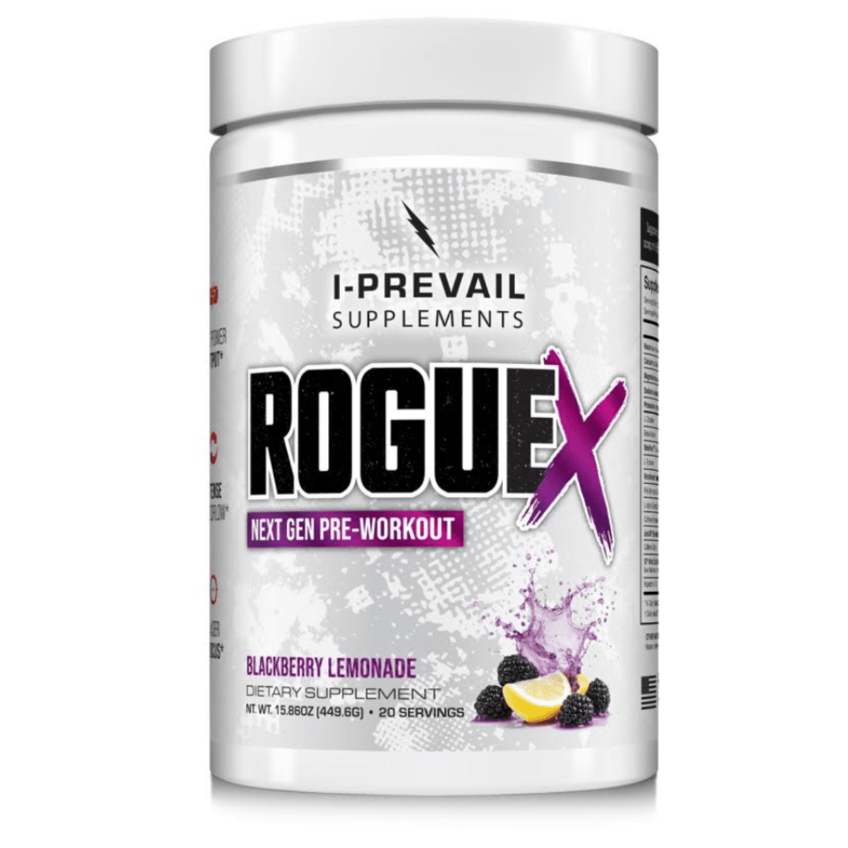 I Prevail Rogue X pre-workout powder, Blackberry Lemonade flavor