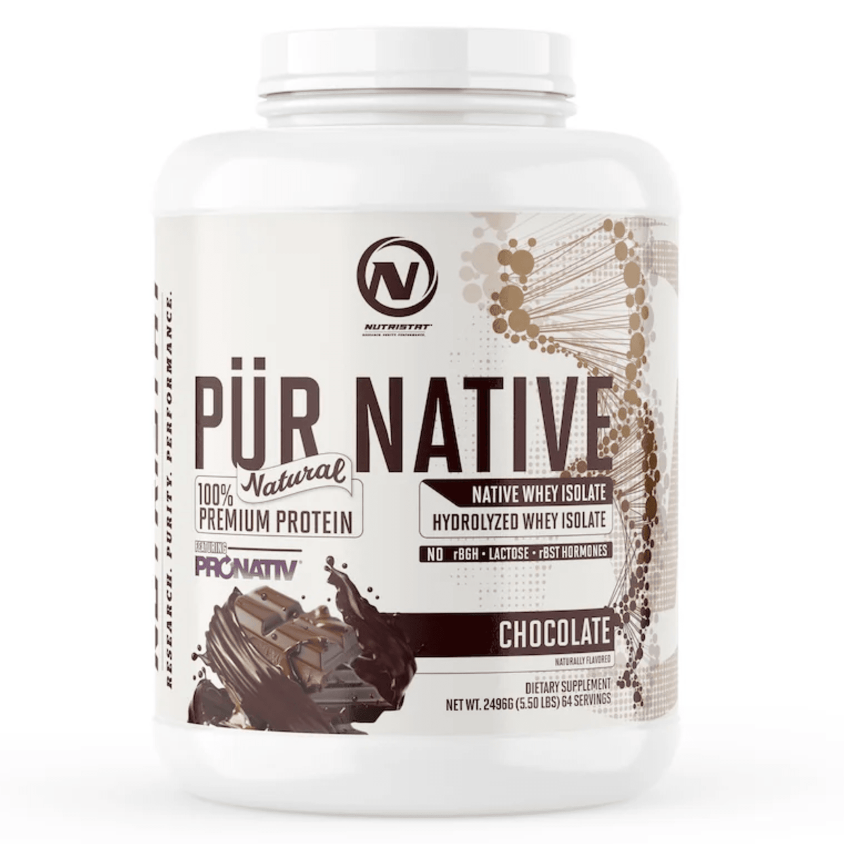 Nutristat Pur Native Natural protein powder, 5lb size, Chocolate flavor