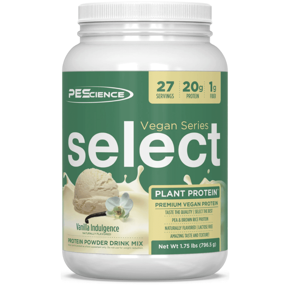 PEScience PES Select Vegan protein powder, front of container