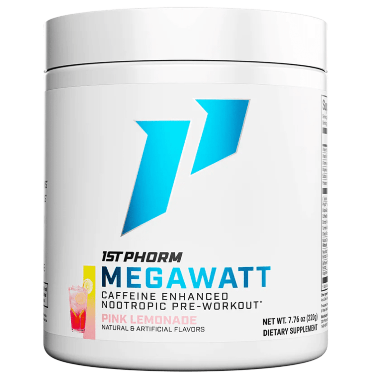 1st Phorm Megawatt pre-workout powder, front of container