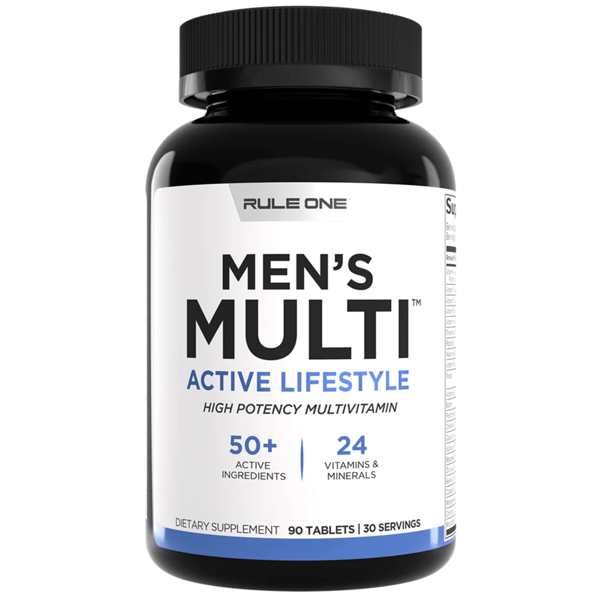 Rule 1 Men's Train Daily Multivitamin supplement, front of container