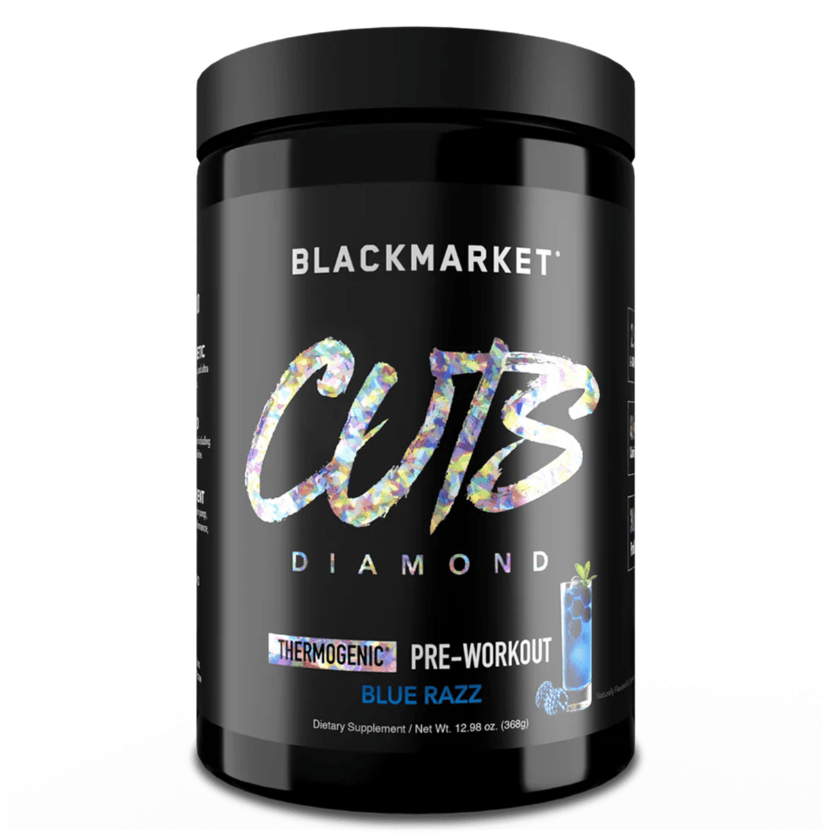 Black Market CUTS Diamond pre-workout powder, Blue Razz flavor