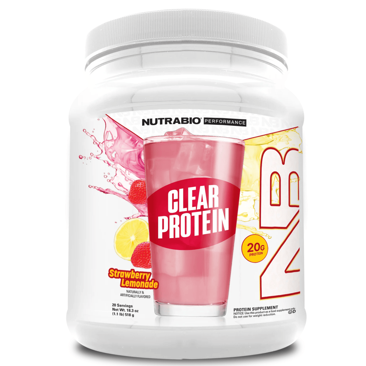 Nutra Bio Clear Whey Protein Isolate, 20sv size, Strawberry Lemonade flavor