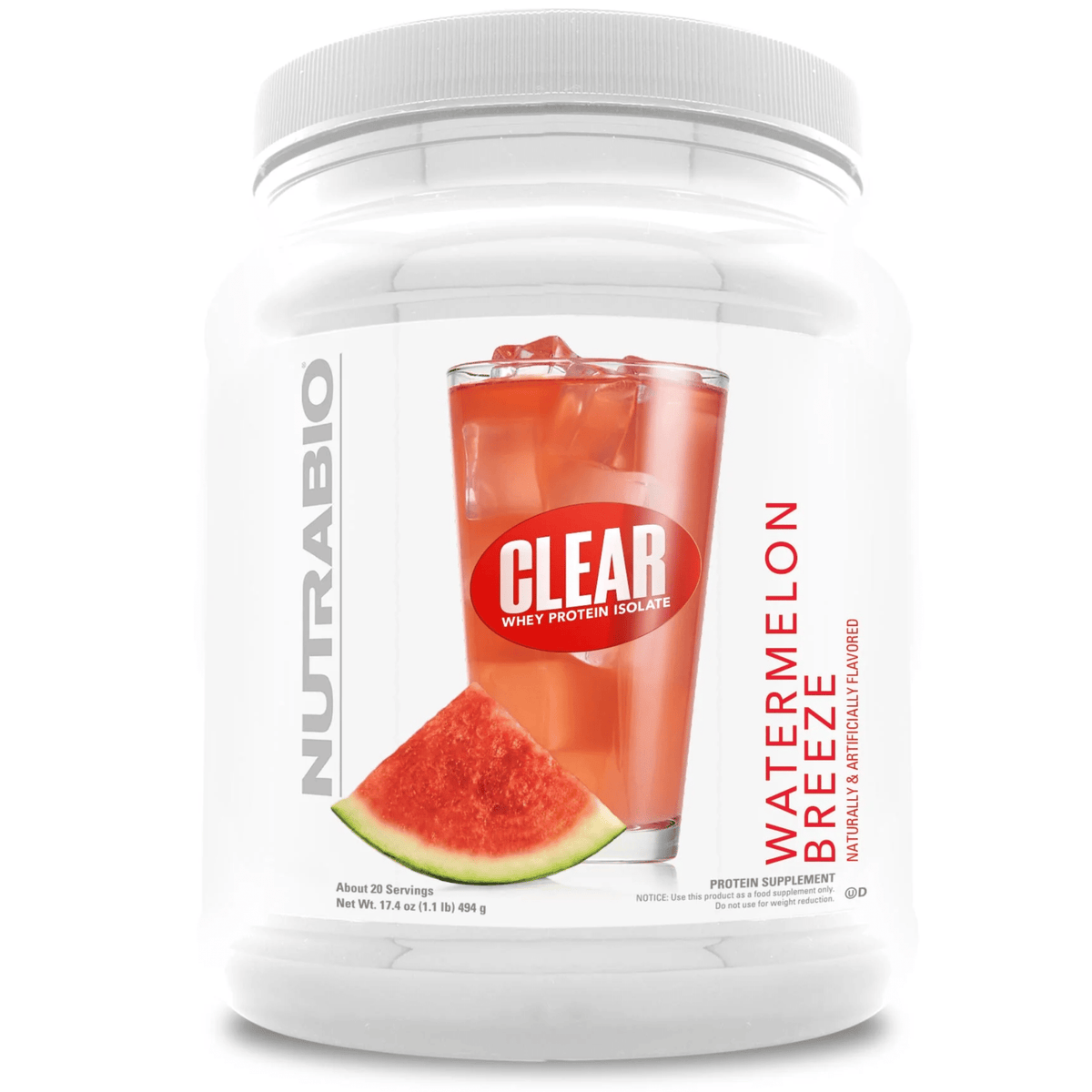 Nutra Bio Clear Whey Protein Isolate, 20sv size, Watermelon flavor