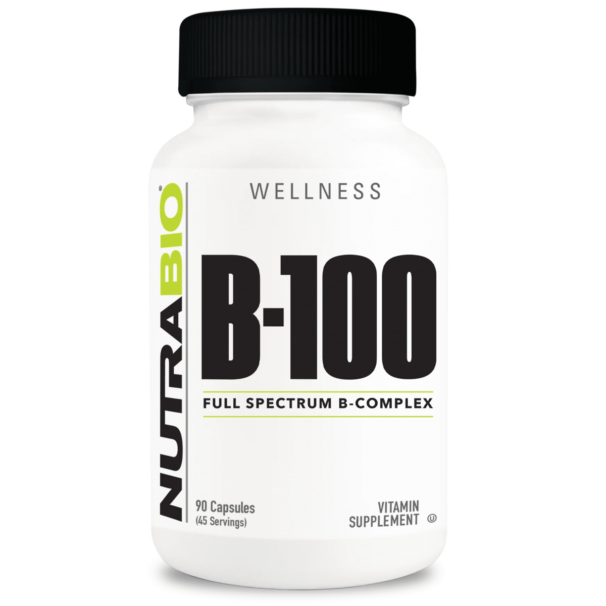NutraBio Vitamin B-100 Complex supplement, front of container
