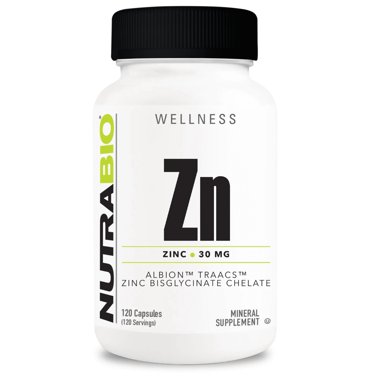 NutraBio Zinc Chelate supplement, front of container