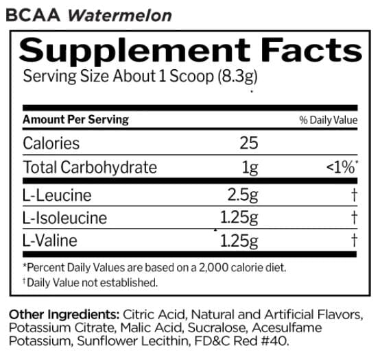 Rule 1 R1 BCAAs supplement facts panel