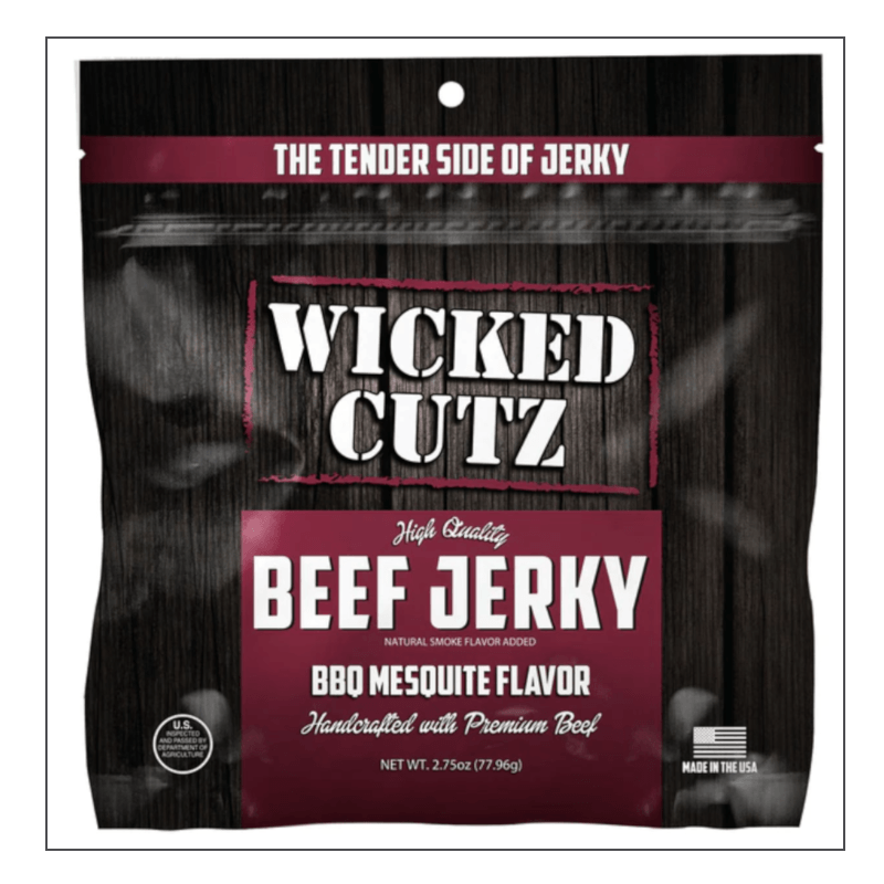 Wicked Cutz Jerky protein bar, Single Pack size, BBQ Mesquite Beef Jerky flavor