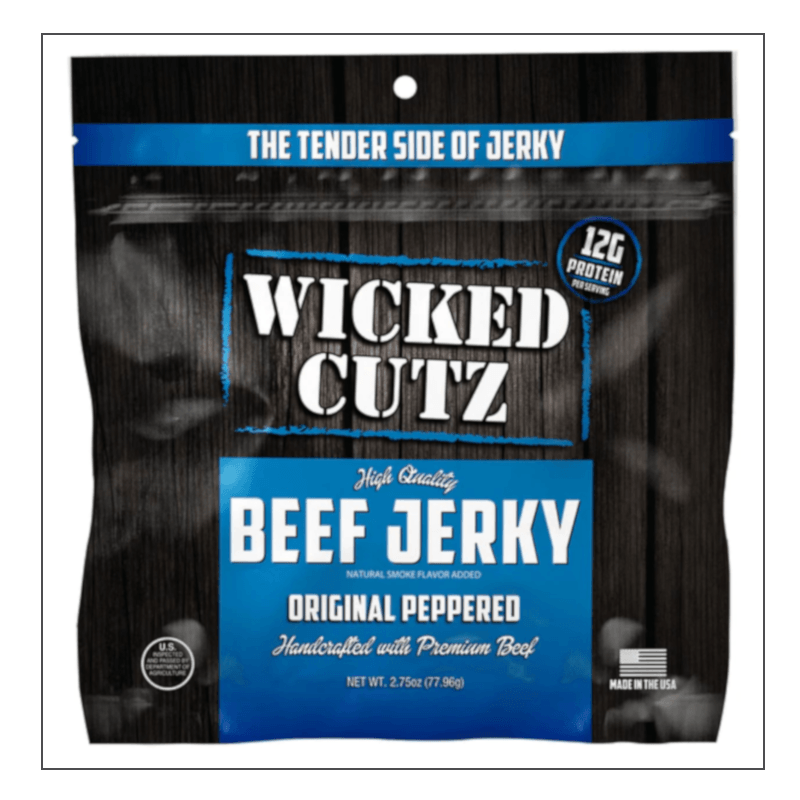 Wicked Cutz Jerky protein bar, Single Pack size, Original Peppered Beef Jerky flavor